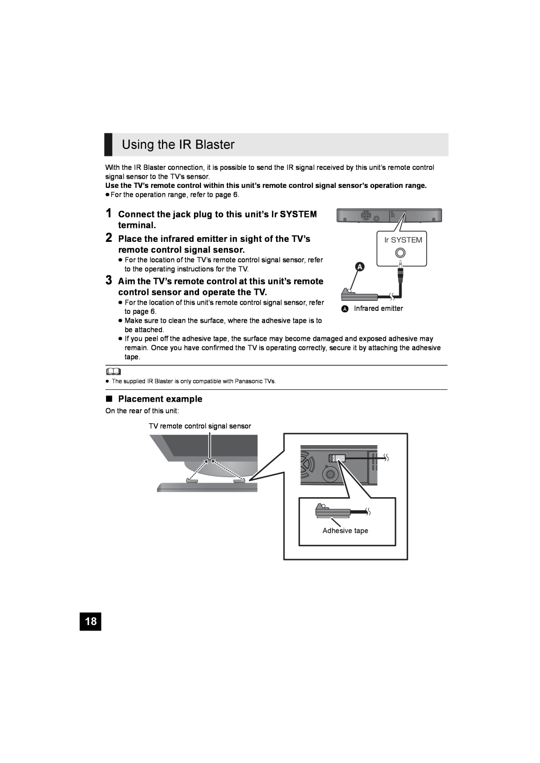 Panasonic SC-HTB10 operating instructions Using the IR Blaster 