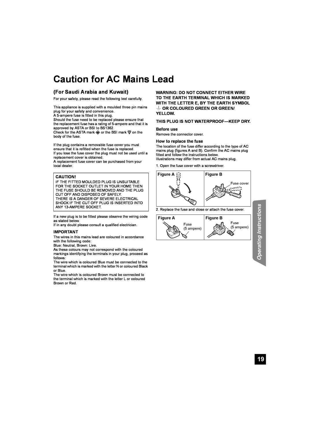 Panasonic SC-HTB10 operating instructions Caution for AC Mains Lead, For Saudi Arabia and Kuwait, Operating Instructions 
