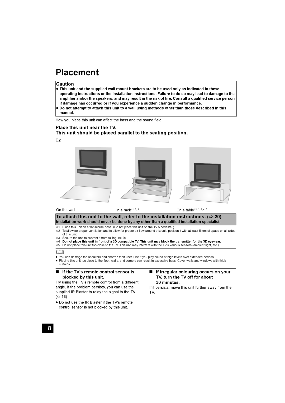 Panasonic SC-HTB10 operating instructions Placement 