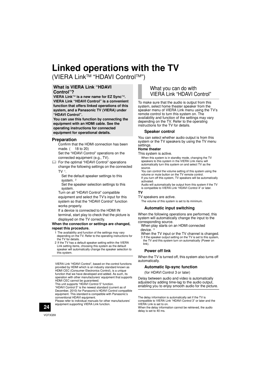 Panasonic SC-HTB15 Linked operations with the TV, Viera LinkTM Hdavi ControlTM, What is Viera Link Hdavi Control? 