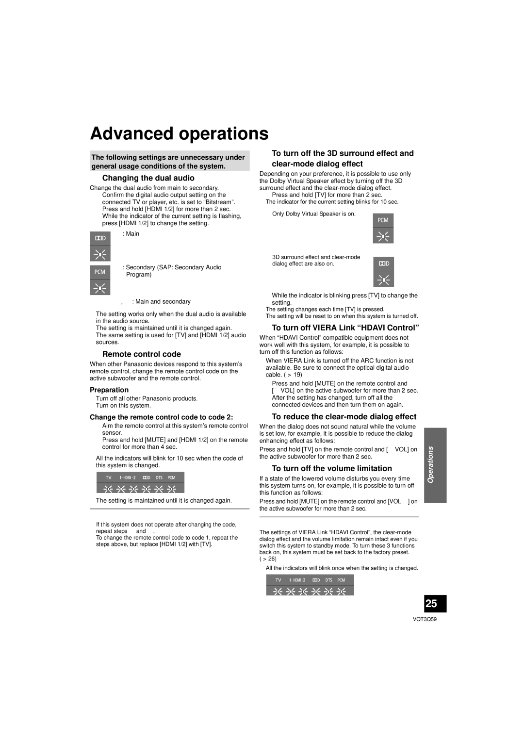 Panasonic SC-HTB15 owner manual Advanced operations 