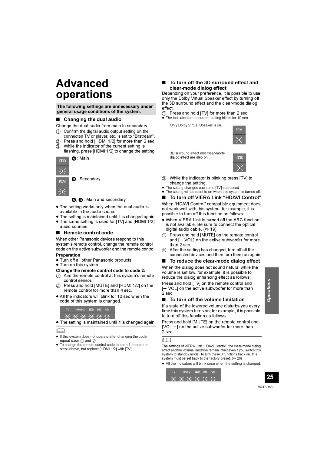 Panasonic SC-HTB15 operating instructions Advanced operations 