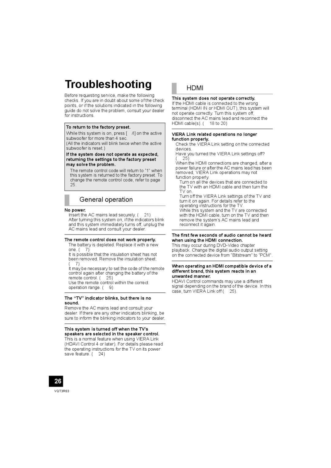 Panasonic SC-HTB15 operating instructions Troubleshooting, General operation 