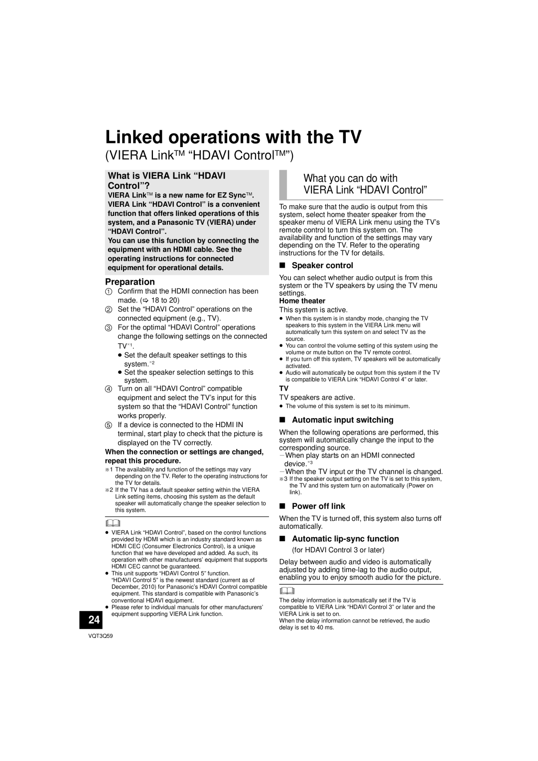 Panasonic SC-HTB15 Linked operations with the TV, VIERA LinkTM “HDAVI ControlTM”, What is VIERA Link “HDAVI Control”? 