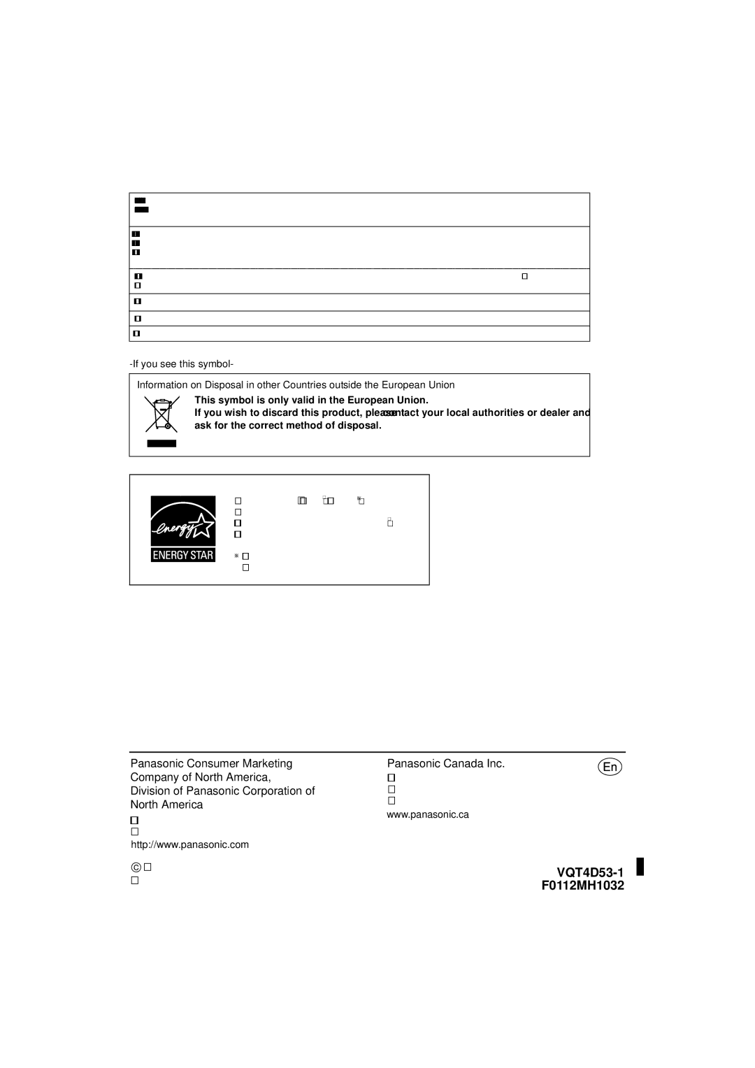 Panasonic SC-HTB20 owner manual Ambler Drive, Mississauga, Ontario, L4W 2T3 