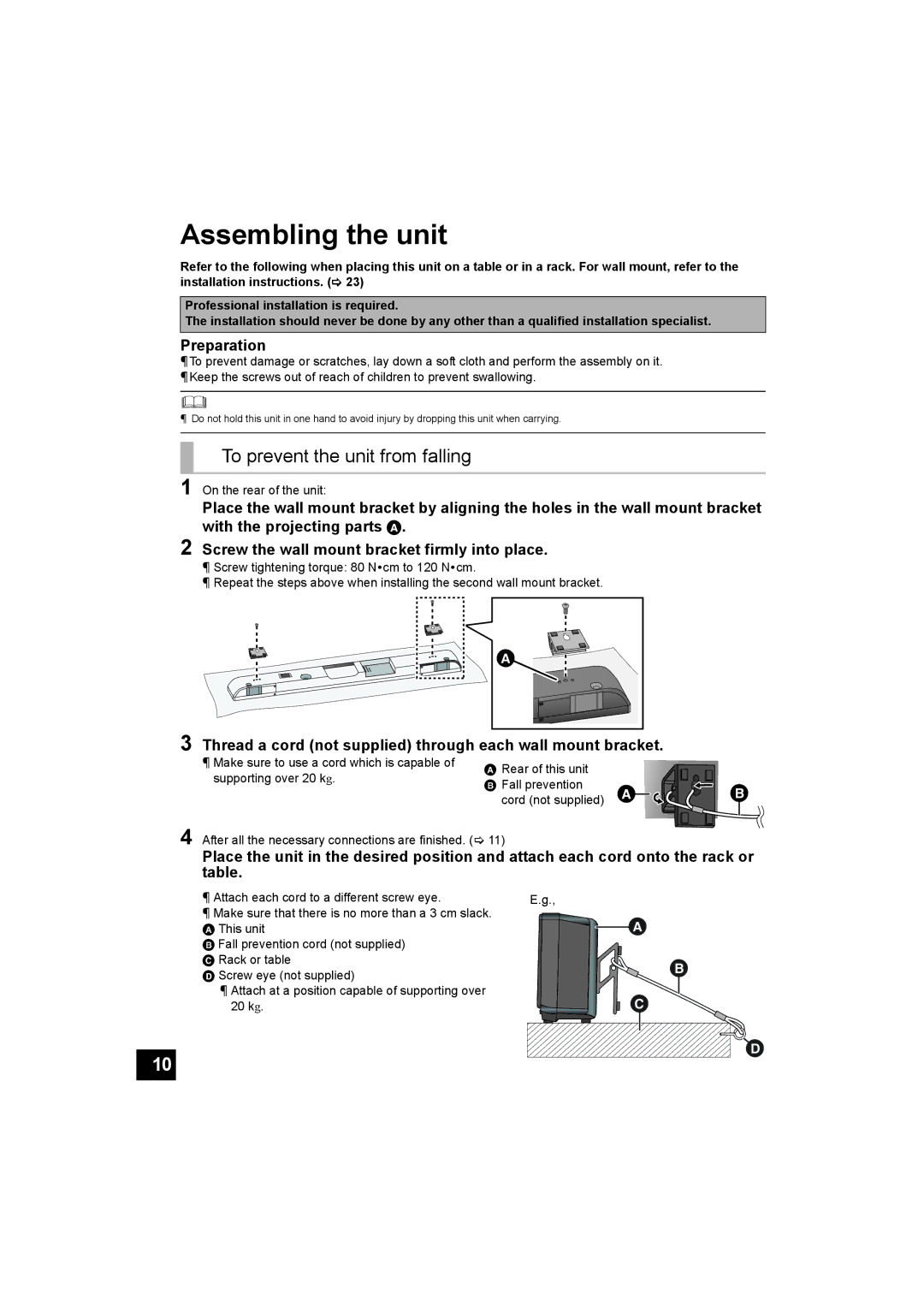 Panasonic SC-HTB500 operating instructions Assembling the unit, To prevent the unit from falling 