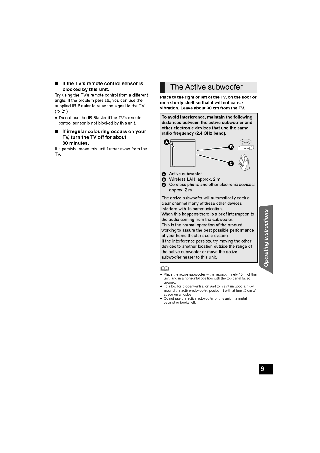 Panasonic SC-HTB500 operating instructions Active subwoofer, If the TV’s remote control sensor is Blocked by this unit 