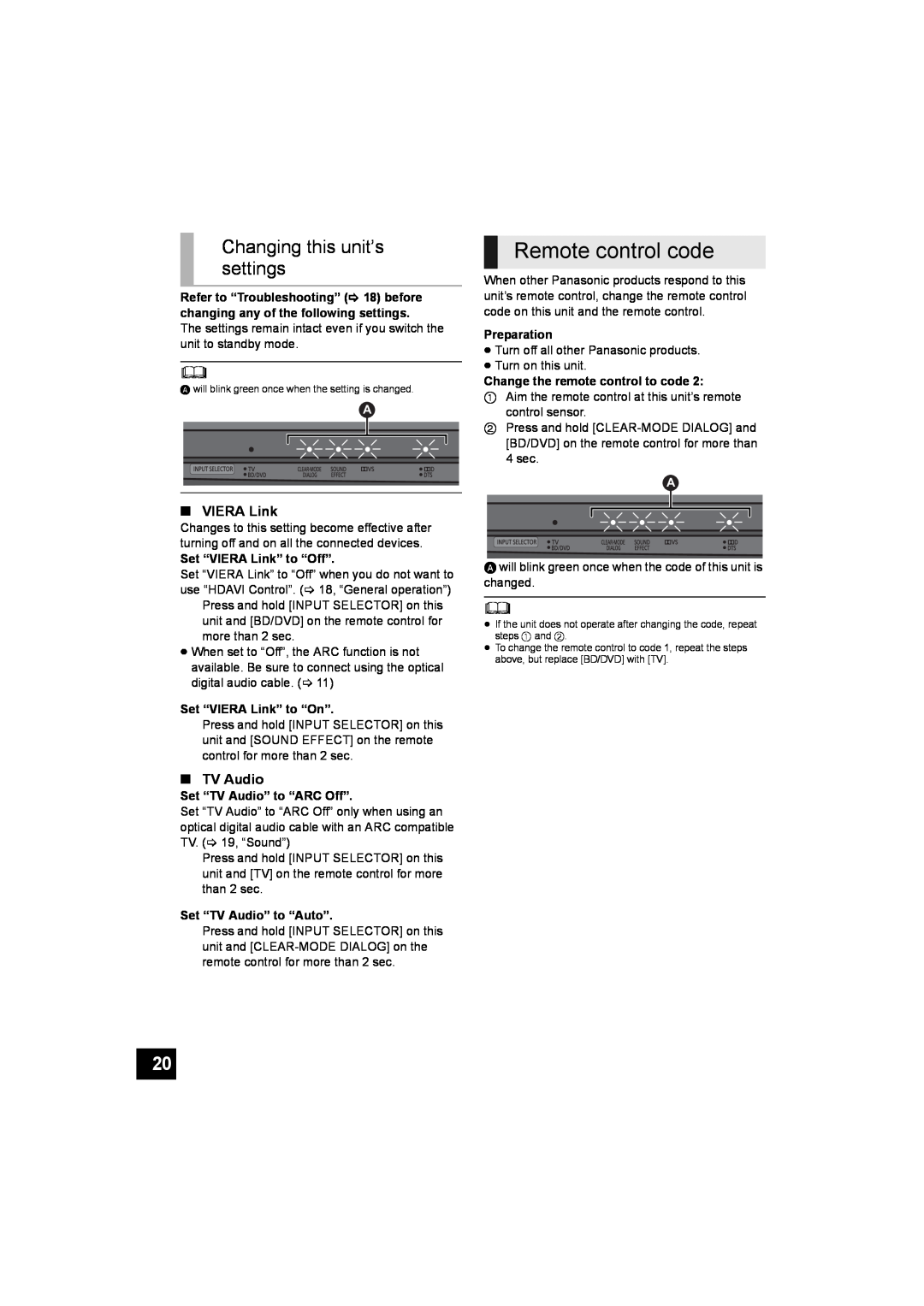Panasonic SC-HTB500 operating instructions Remote control code, Changing this unit’s settings 