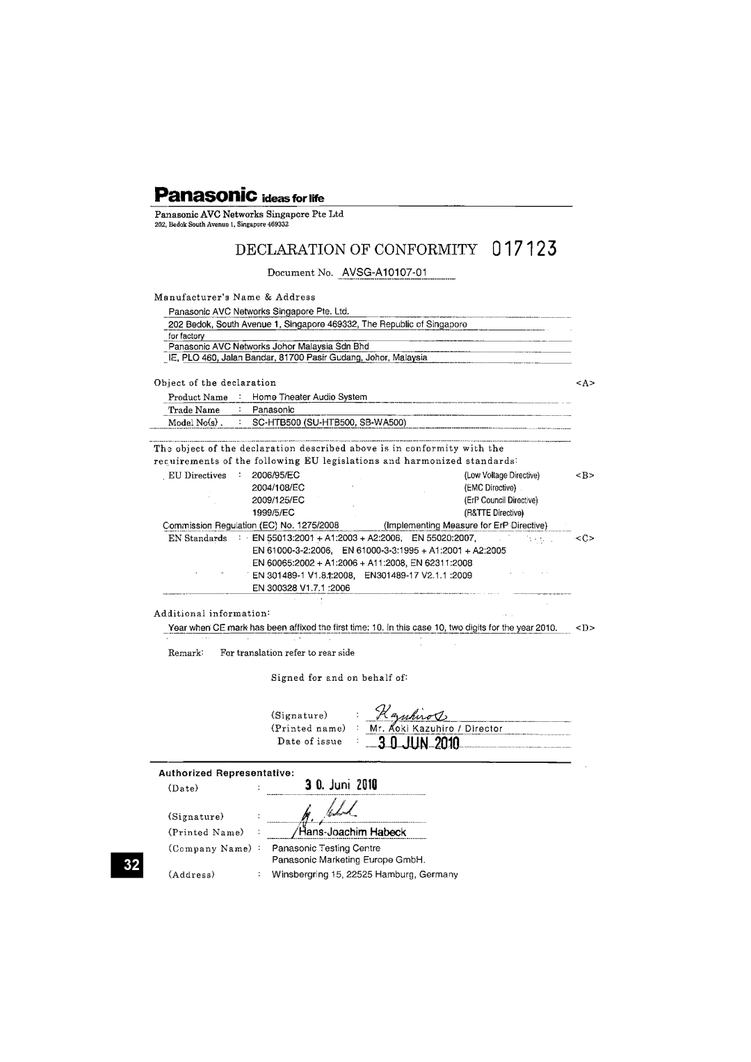 Panasonic SC-HTB500 operating instructions 