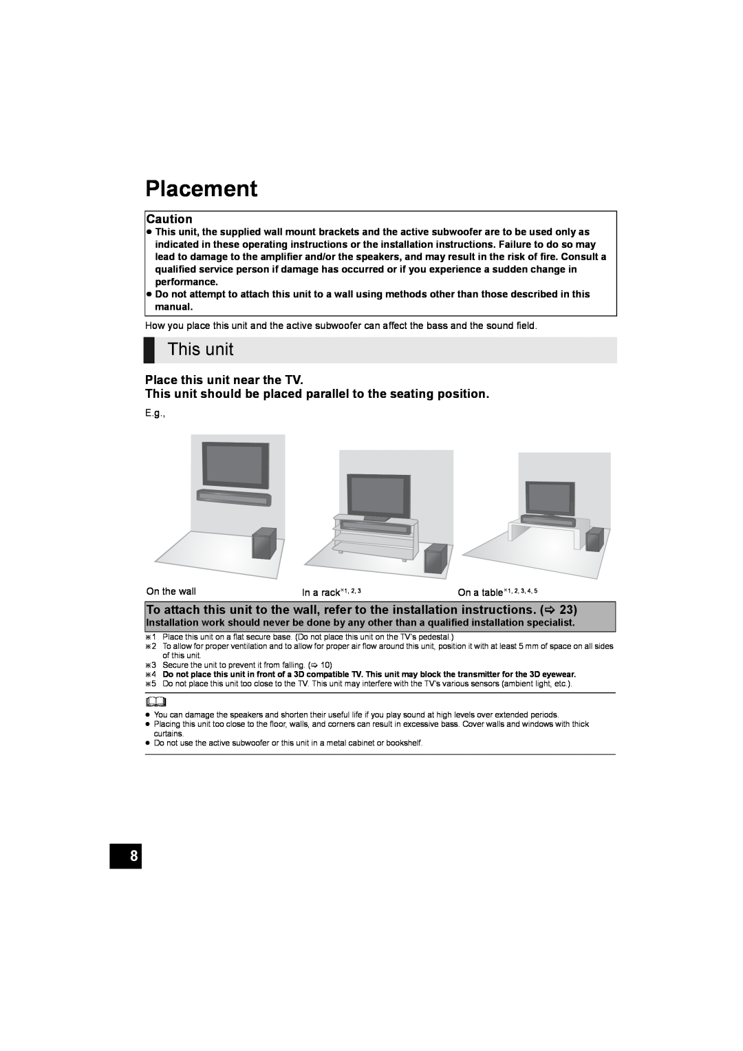 Panasonic SC-HTB500 operating instructions Placement, This unit, Place this unit near the TV 