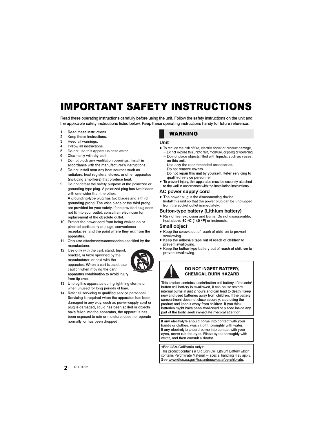 Panasonic SC-HTB580 owner manual Unit, AC power supply cord, Button-type battery Lithium battery, Small object 