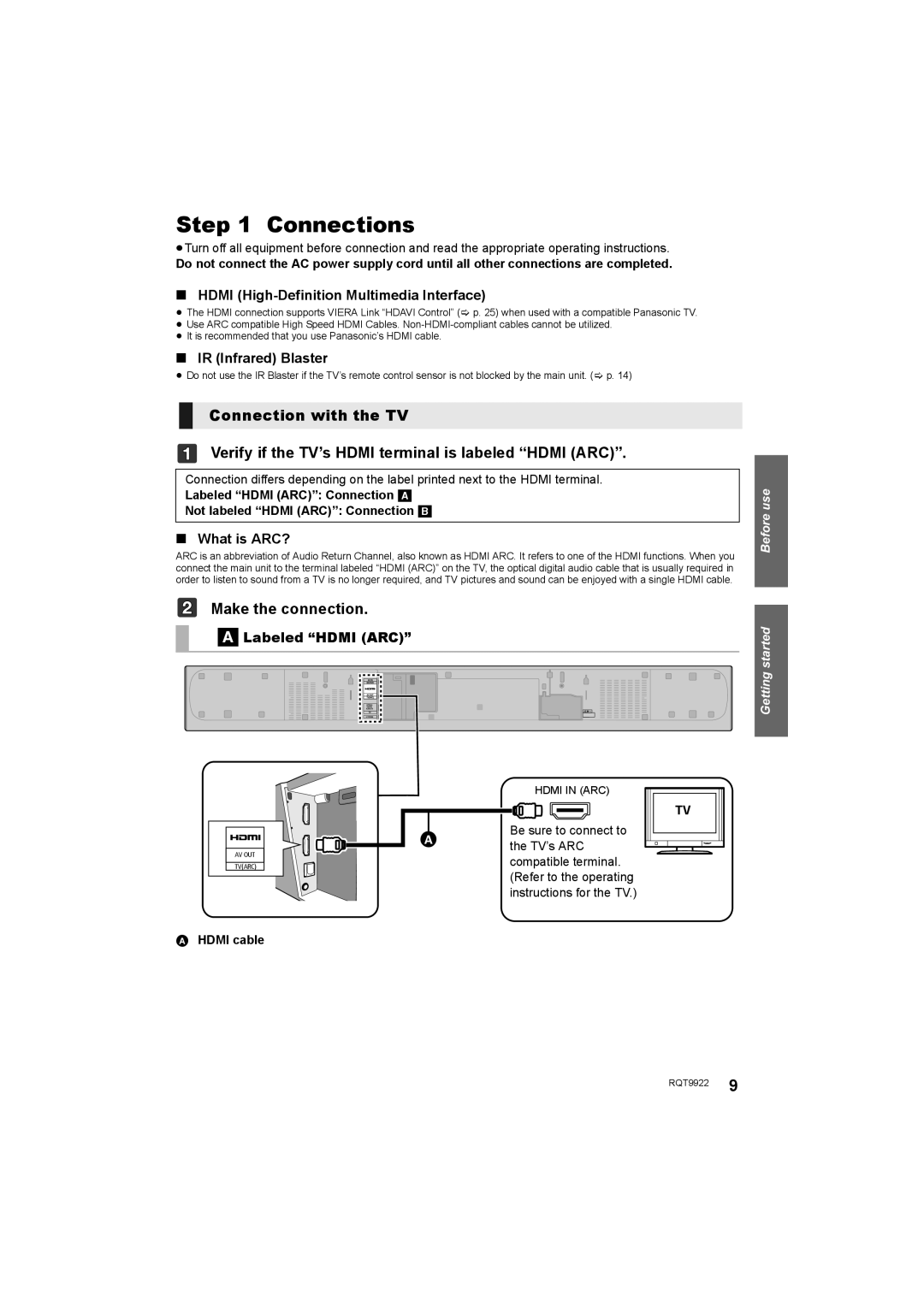 Panasonic SC-HTB580 owner manual Connections, Make the connection 