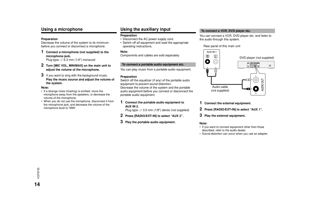 Panasonic SC-MAX670 owner manual Using a microphone, Using the auxiliary input 