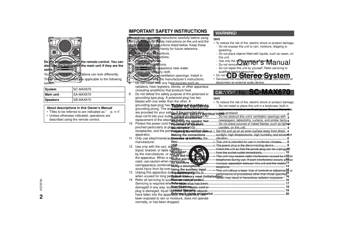 Panasonic SC-MAX670 owner manual Your system and the illustrations can look differently, Unit 