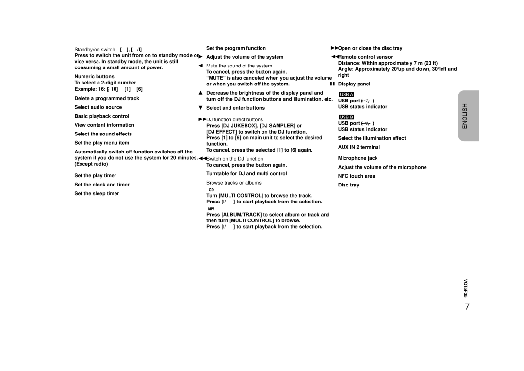 Panasonic SC-MAX670 owner manual Standby/on switch Í, Í/I, Select and enter buttons, DJ function direct buttons 