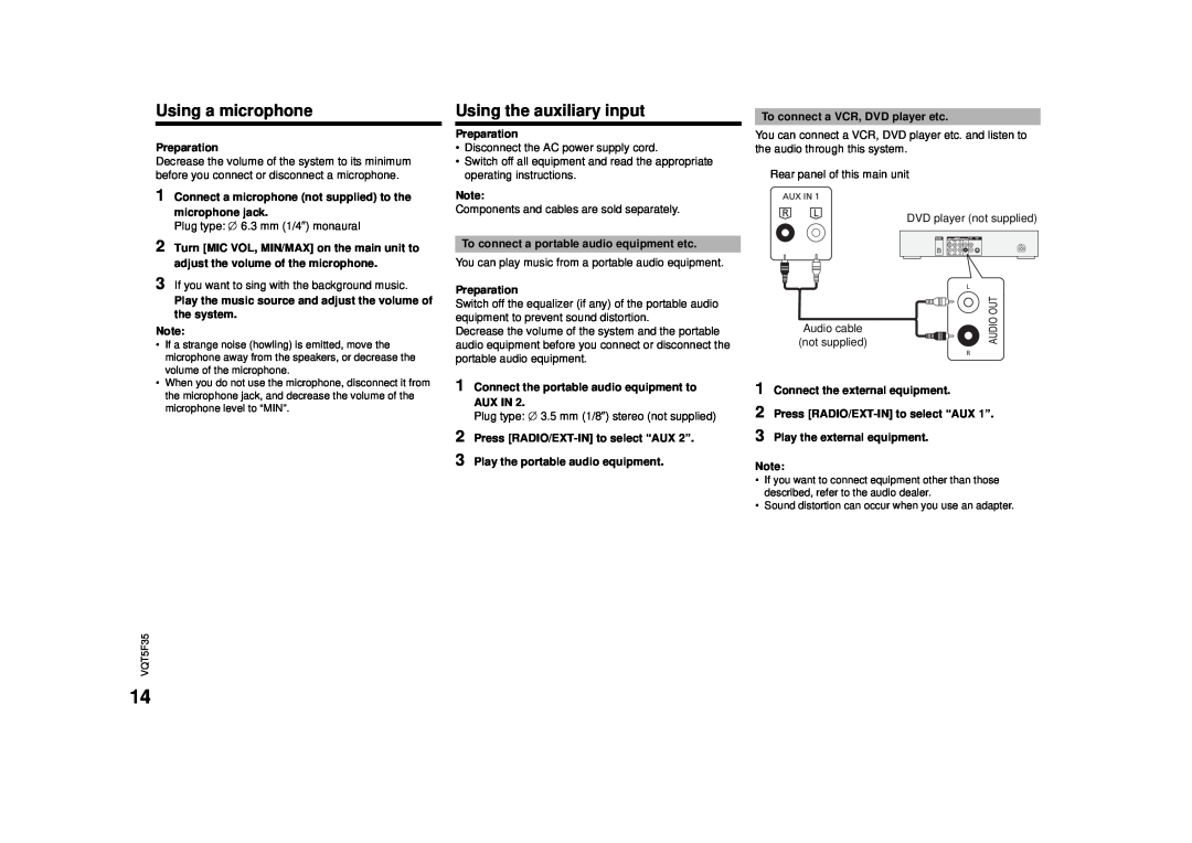 Panasonic SC-MAX670 owner manual Using a microphone, Using the auxiliary input 