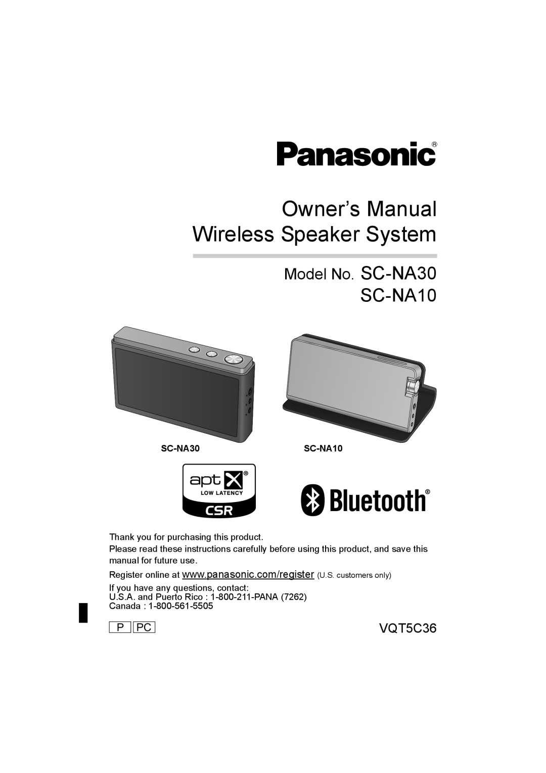 Panasonic owner manual Wireless Speaker System, SC-NA30SC-NA10 