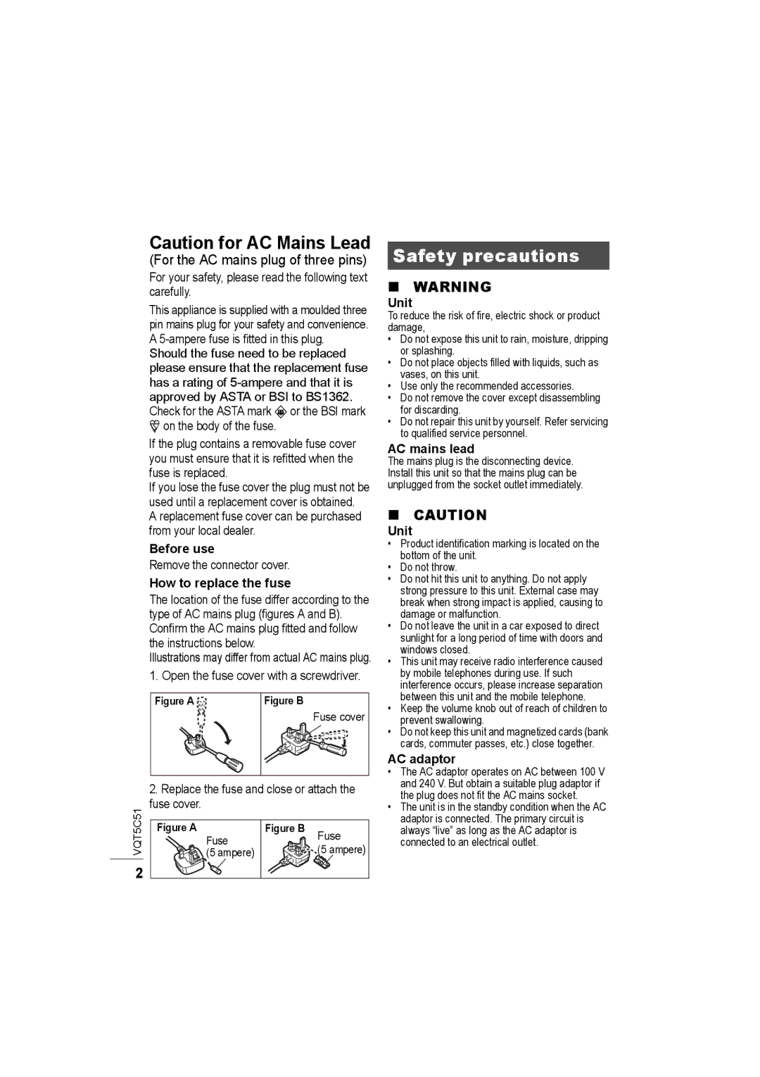 Panasonic SC-NA30/SC-NA10 manual Safety precautions 