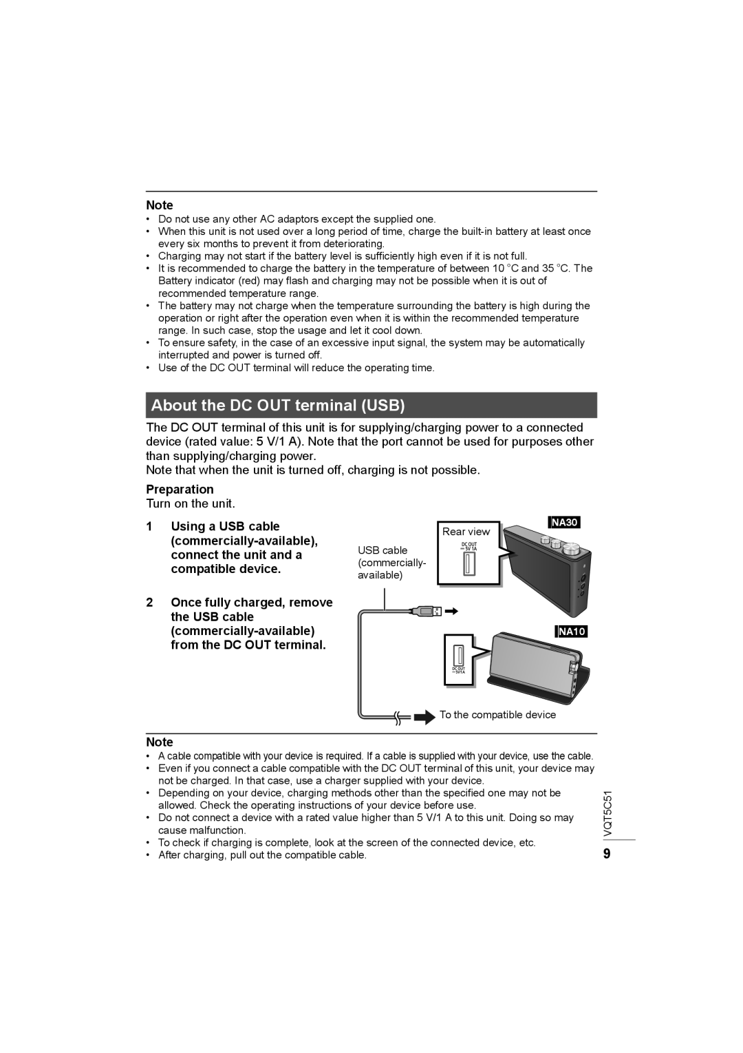 Panasonic SC-NA30/SC-NA10 manual About the DC OUT terminal USB, Preparation, Turn on the unit, NA30 NA10 