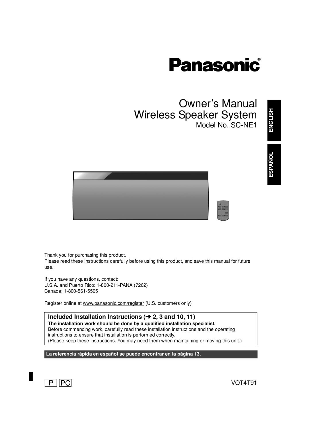 Panasonic owner manual Model No. SC-NE1 