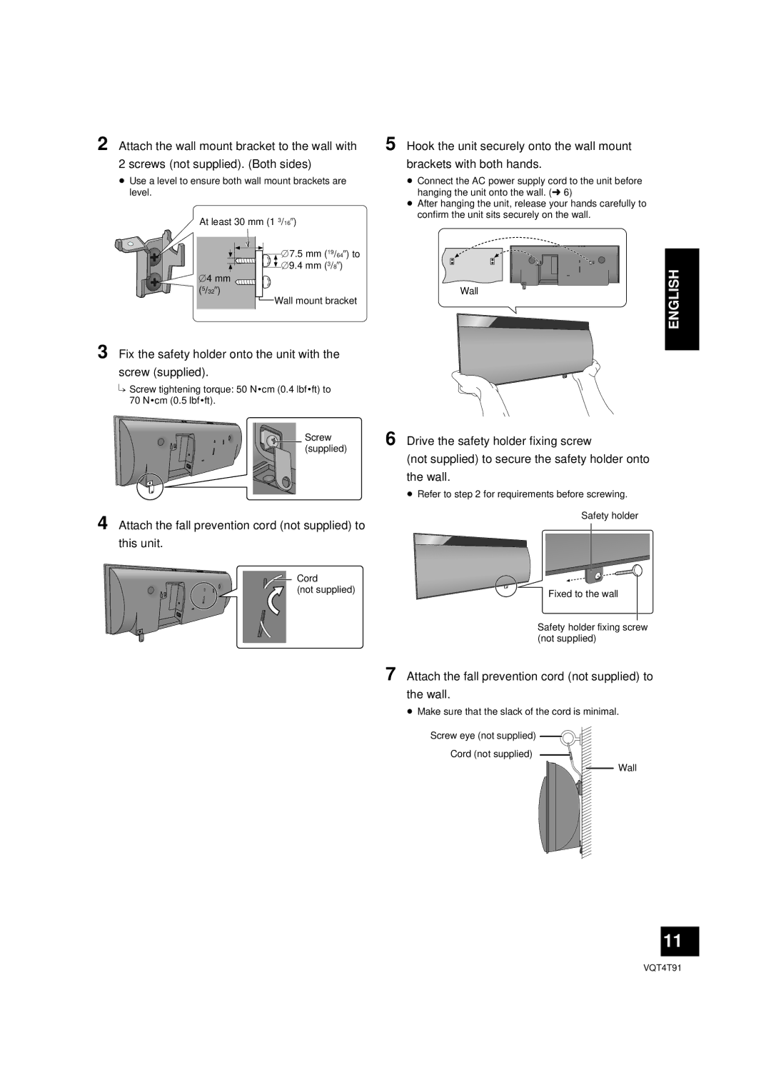 Panasonic SC-NE1 owner manual Fix the safety holder onto the unit with the screw supplied 