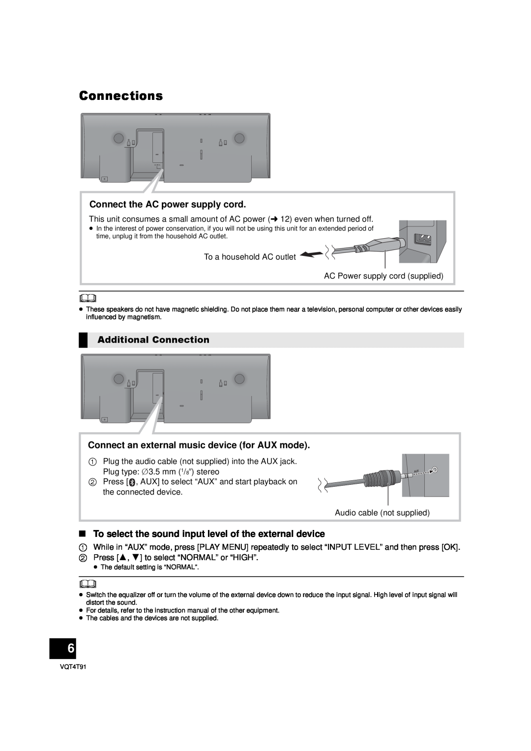 Panasonic SC-NE1 owner manual Connections, Connect the AC power supply cord, Additional Connection 