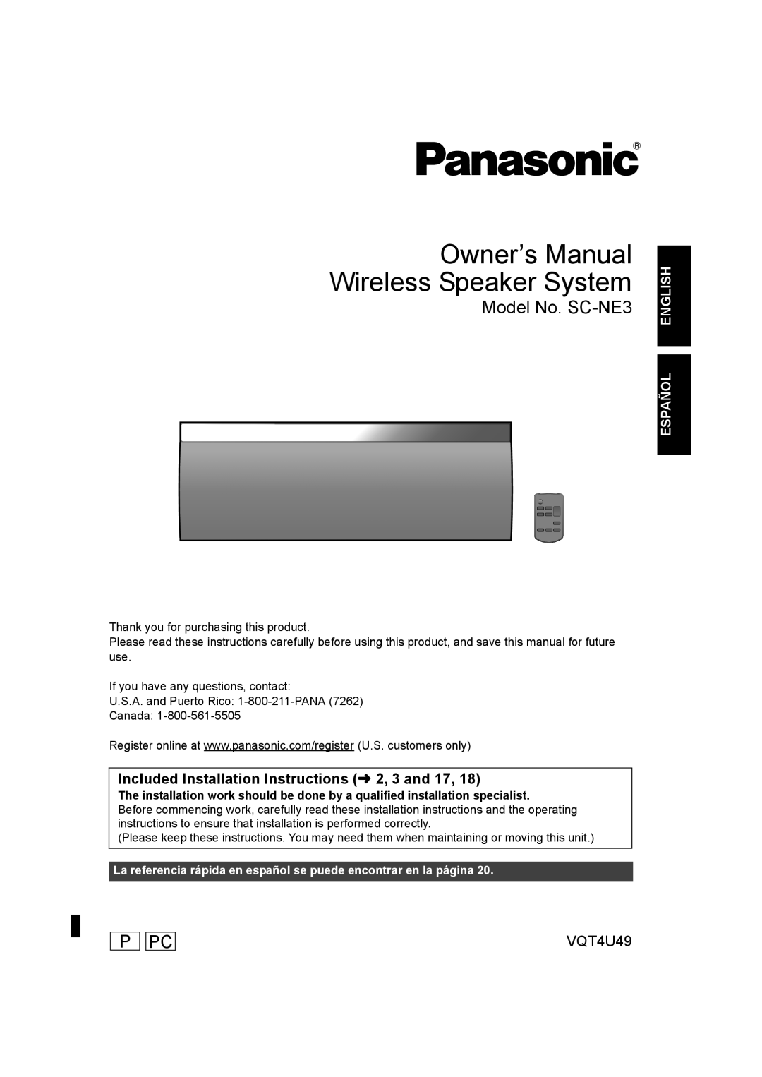 Panasonic owner manual Model No. SC-NE3 