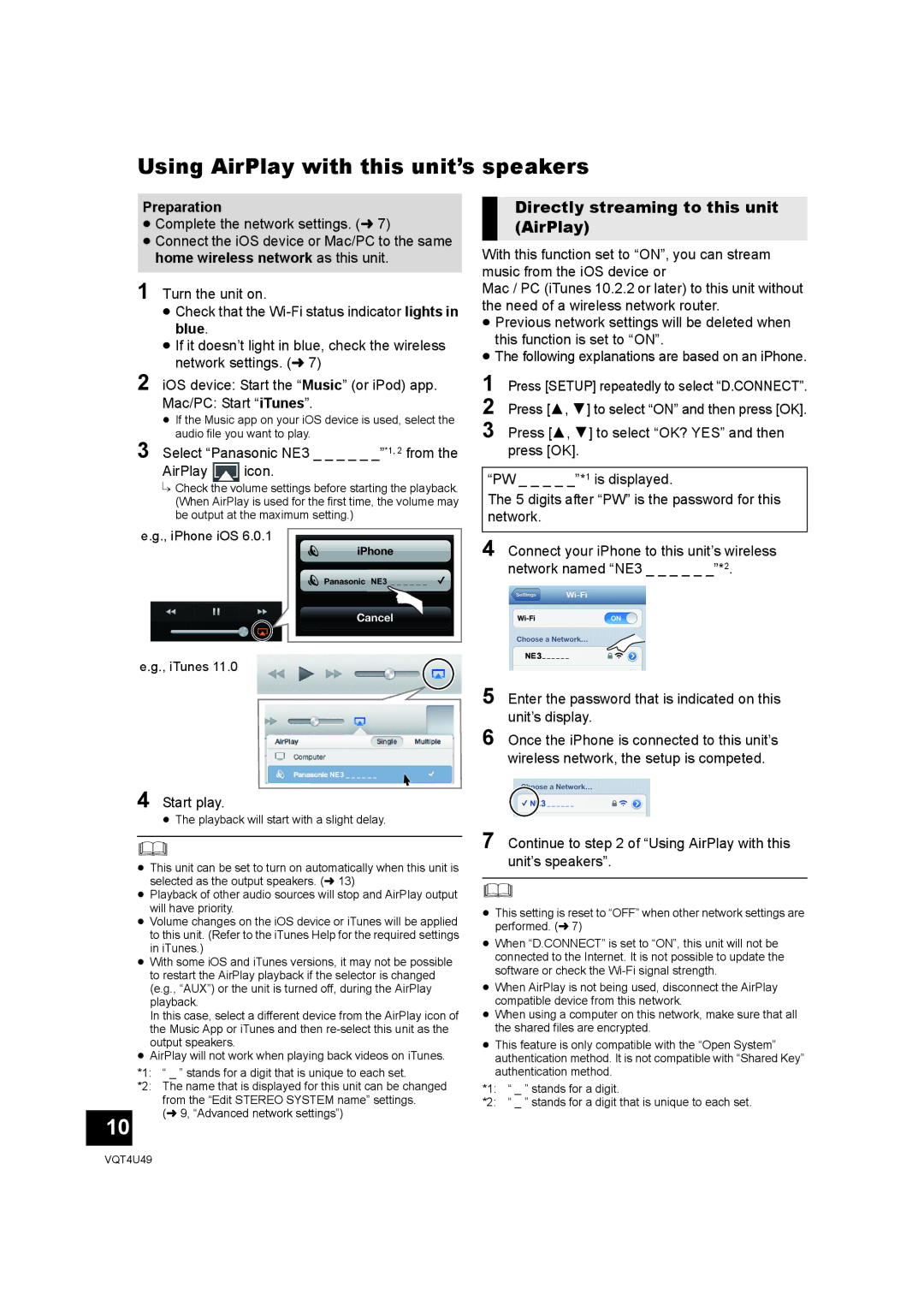 Panasonic SC-NE3 owner manual Using AirPlay with this unit’s speakers, Directly streaming to this unit AirPlay, Start play 