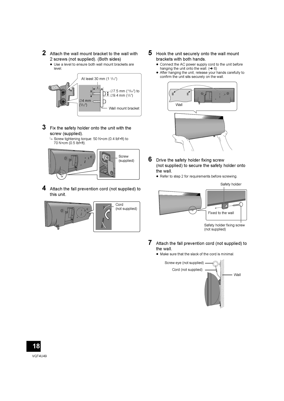 Panasonic SC-NE3 owner manual Fix the safety holder onto the unit with the screw supplied 