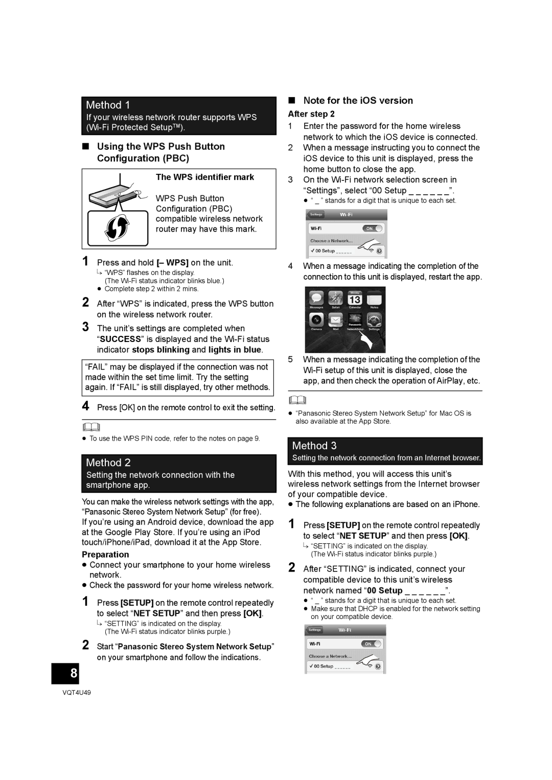 Panasonic SC-NE3 owner manual Using the WPS Push Button Configuration PBC, WPS identifier mark, After step 