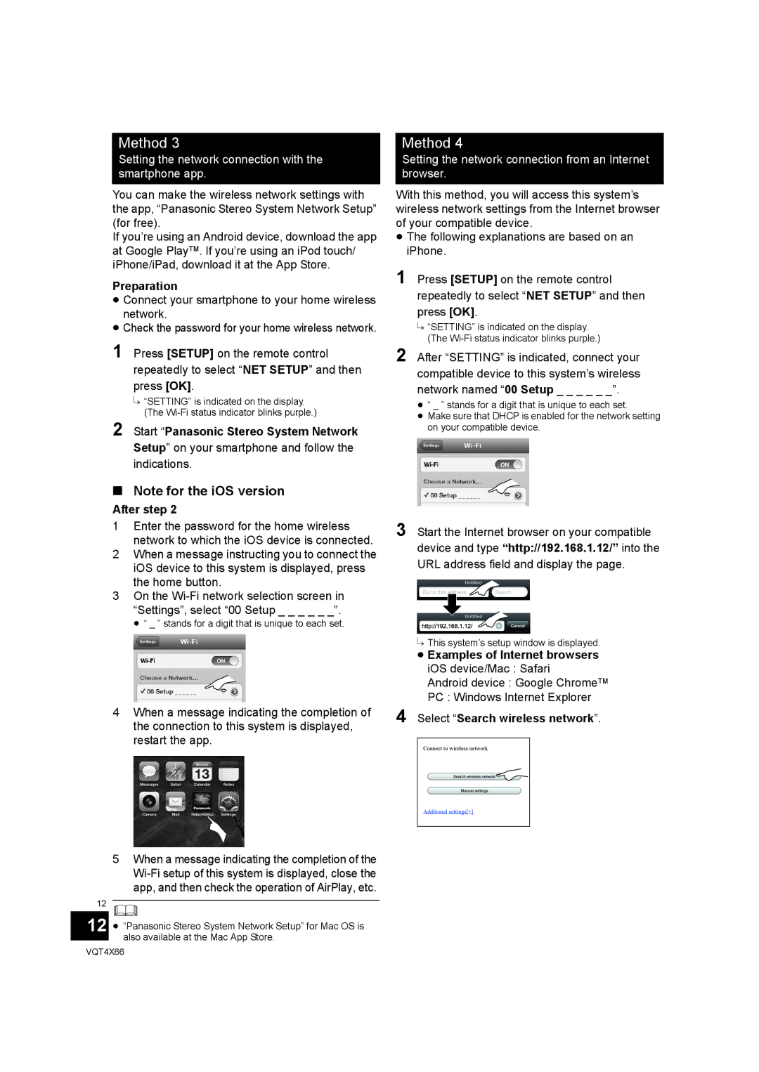 Panasonic SC-NE5 ≥ Connect your smartphone to your home wireless network, Start Panasonic Stereo System Network 