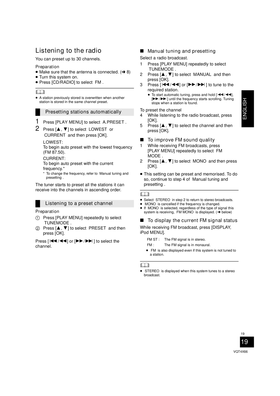 Panasonic SC-NE5 installation instructions Listening to the radio 