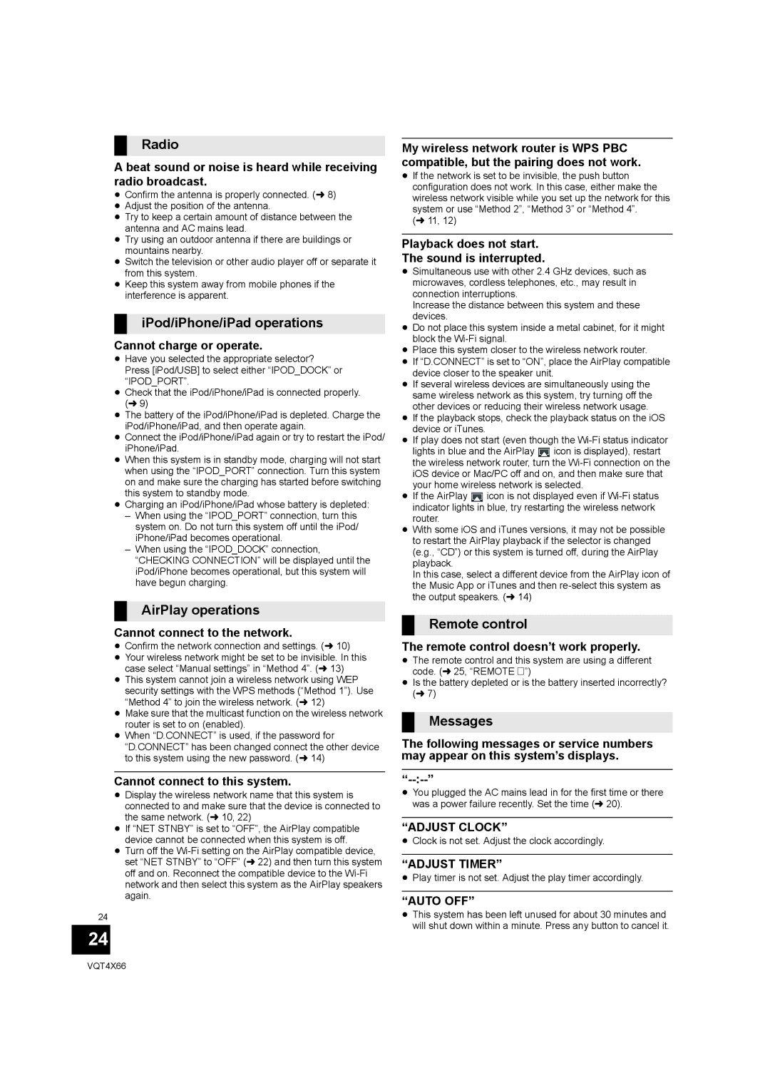 Panasonic SC-NE5 installation instructions Radio, IPod/iPhone/iPad operations, AirPlay operations, Messages 