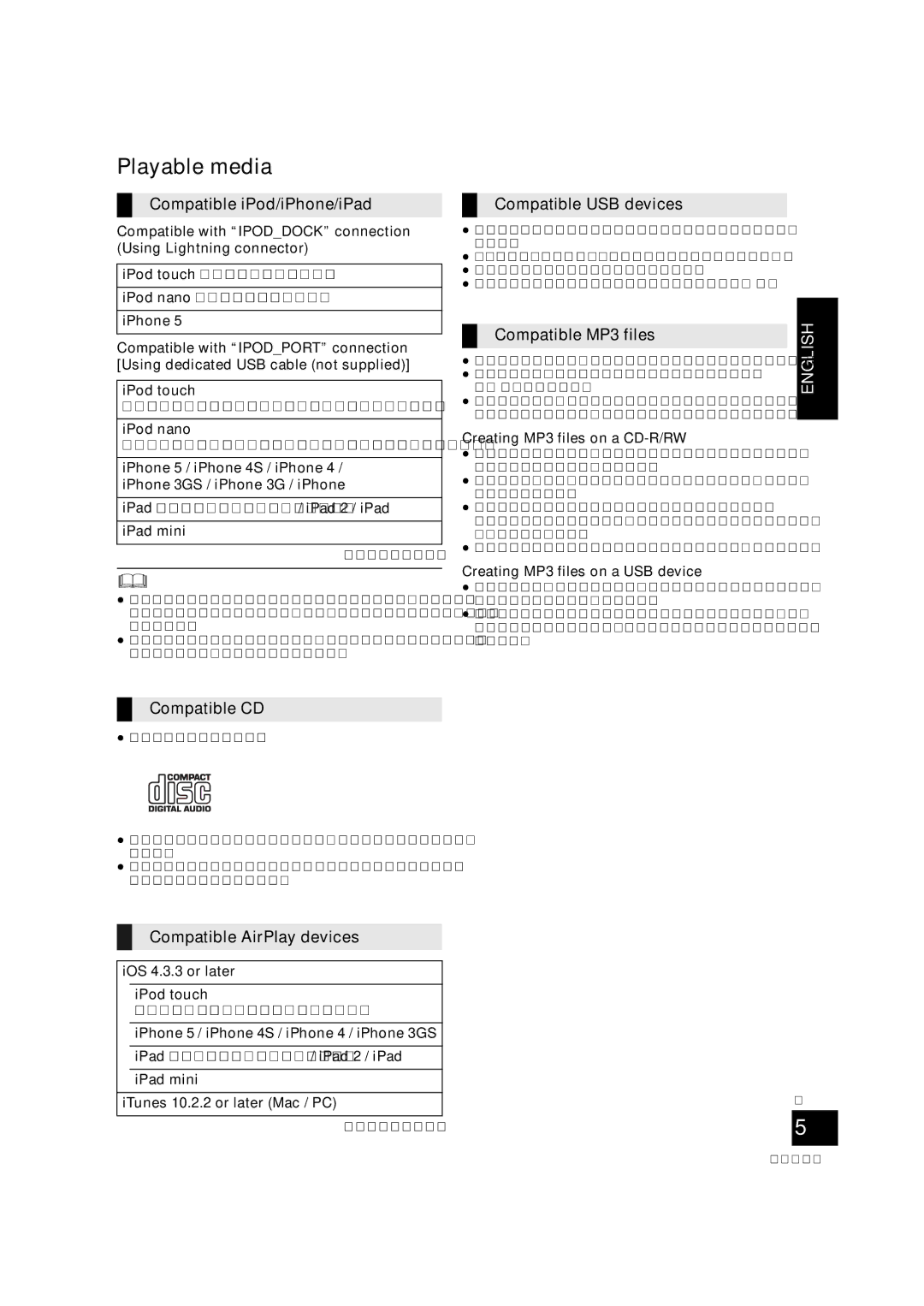 Panasonic SC-NE5 installation instructions Playable media 