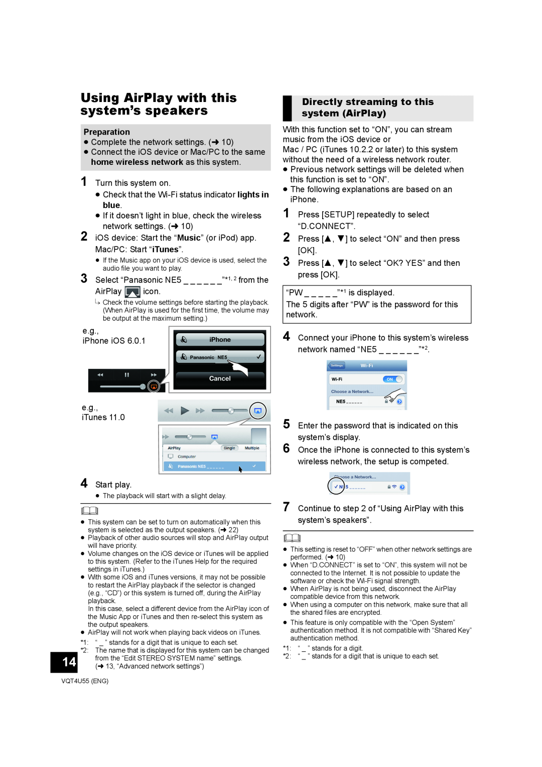 Panasonic SC-NE5 owner manual Using AirPlay with this system’s speakers, Directly streaming to this system AirPlay 