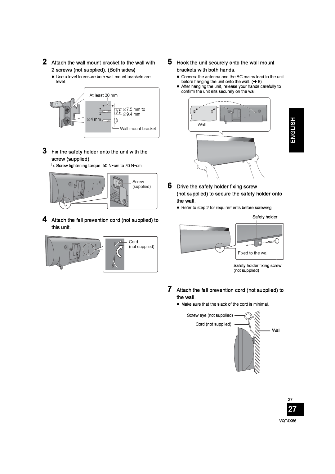 Panasonic SC-NE5 installation instructions English, Drive the safety holder fixing screw 