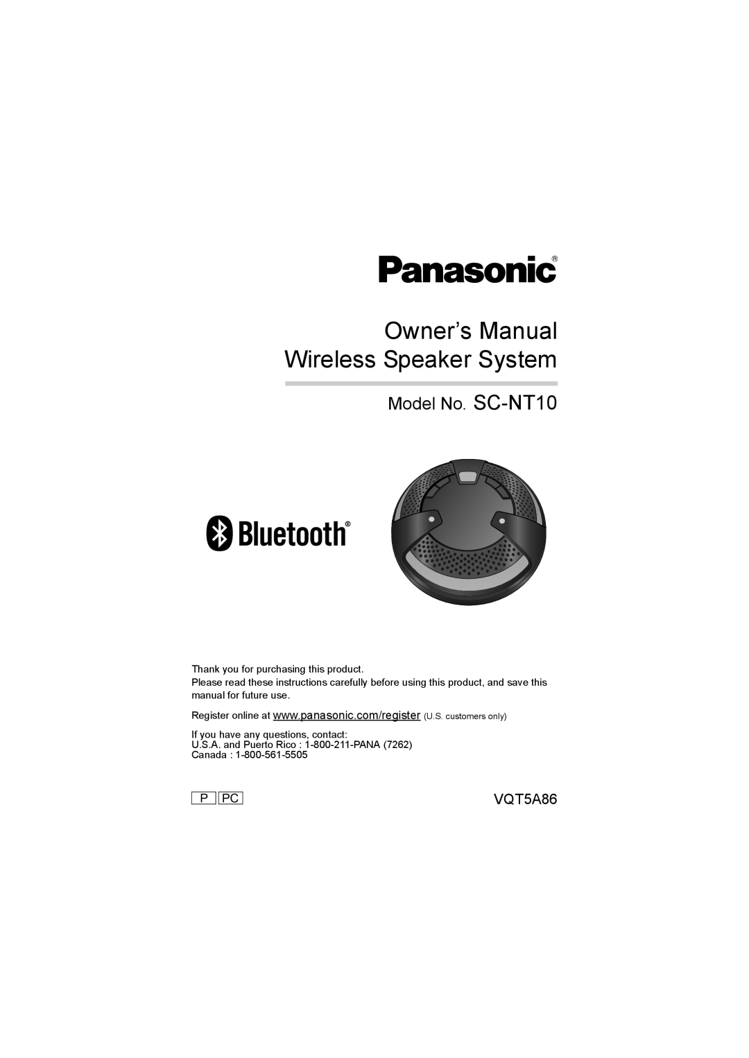 Panasonic SC-NT10 owner manual Wireless Speaker System 