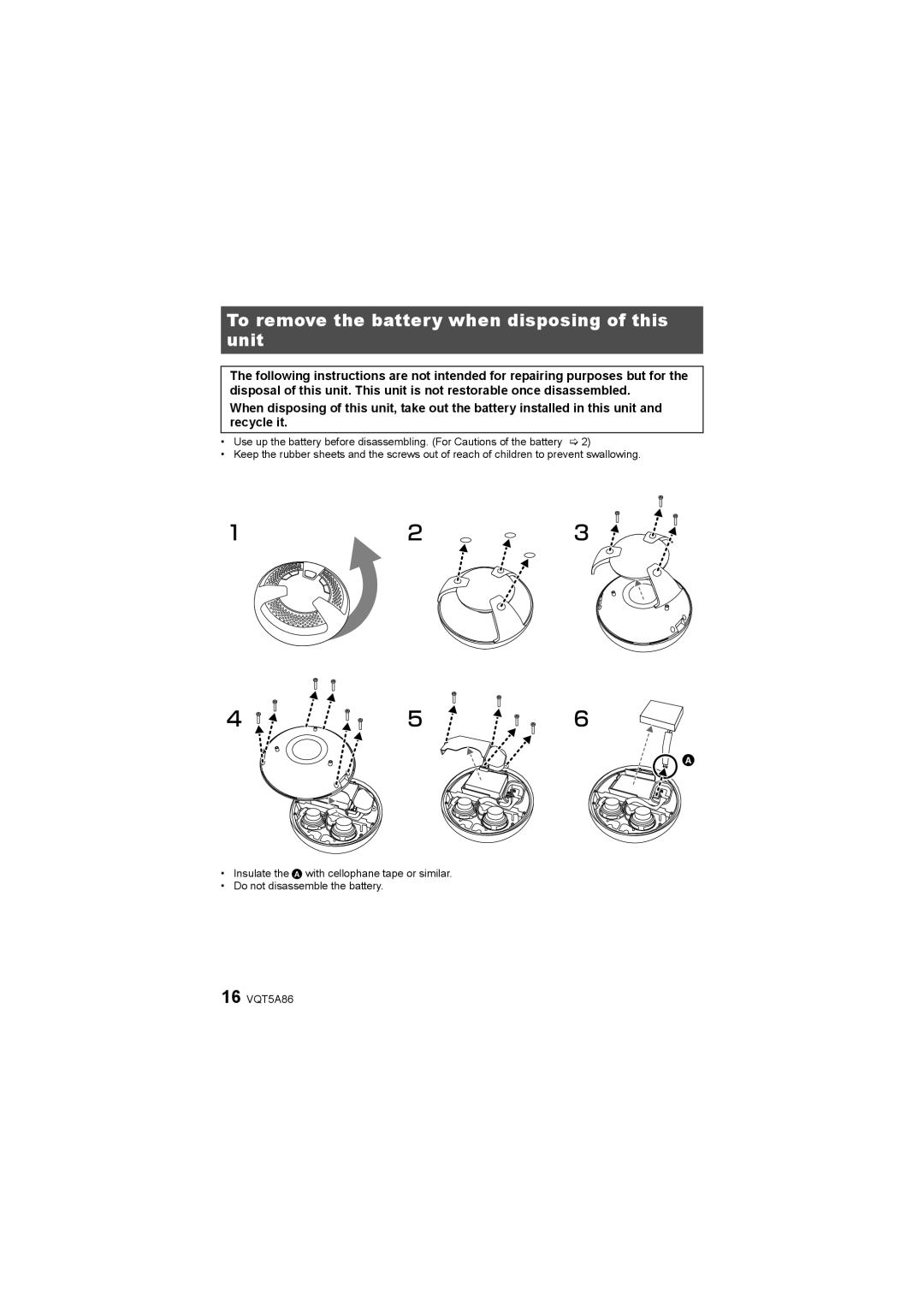 Panasonic SC-NT10 owner manual To remove the battery when disposing of this unit 