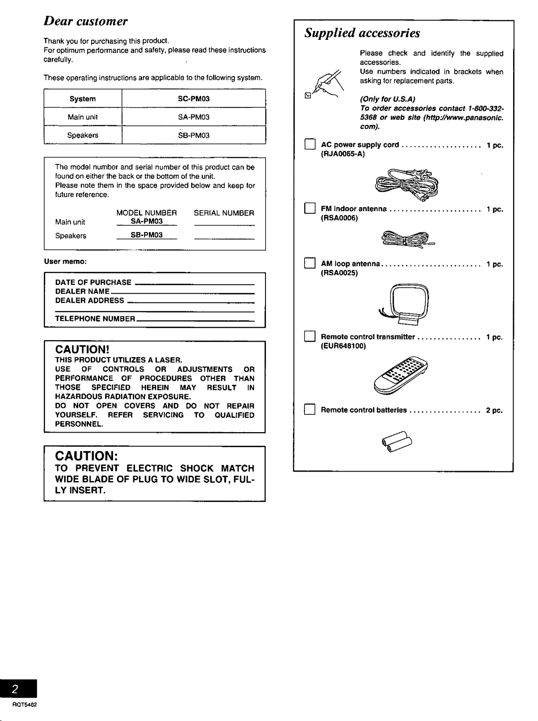 Panasonic SC-PM03 manual 
