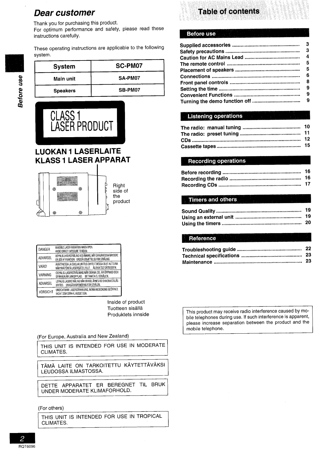 Panasonic SC-PM07 manual 