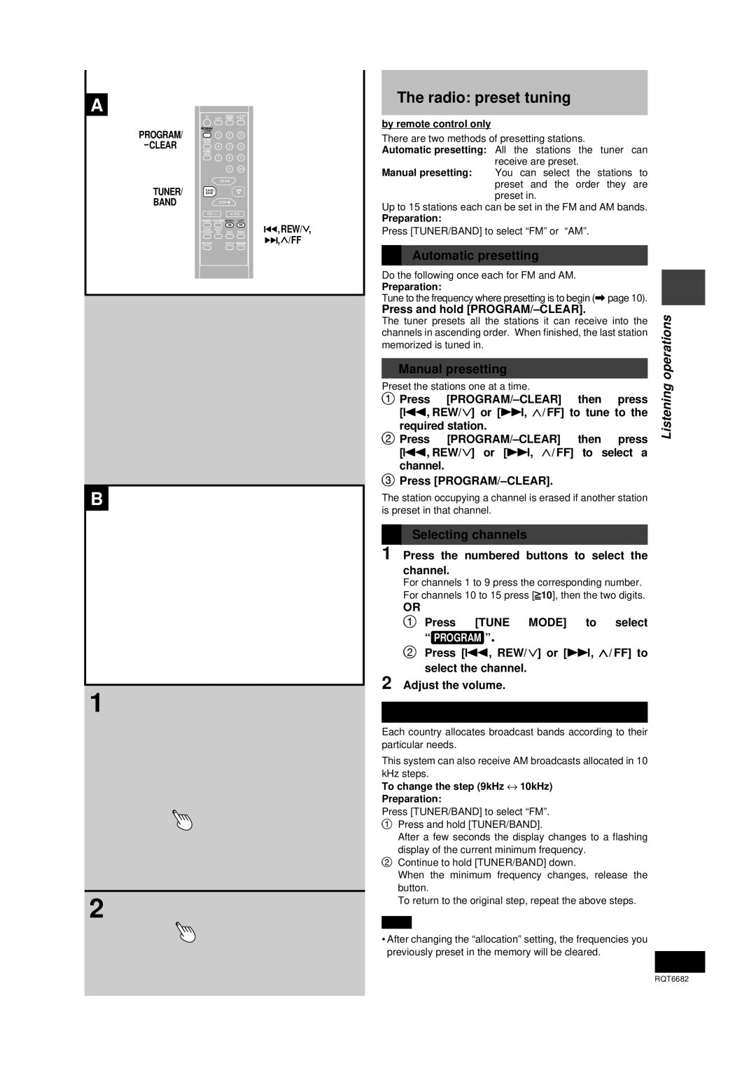 Panasonic SC-PM10 operating instructions Radio preset tuning, Automatic presetting, Manual presetting, Selecting channels 