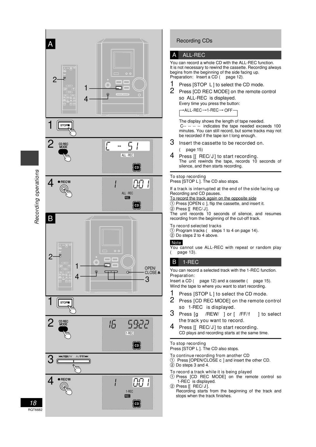 Panasonic SC-PM10 If a track is interrupted at the end of the side facing up, 1To record selected tracks 