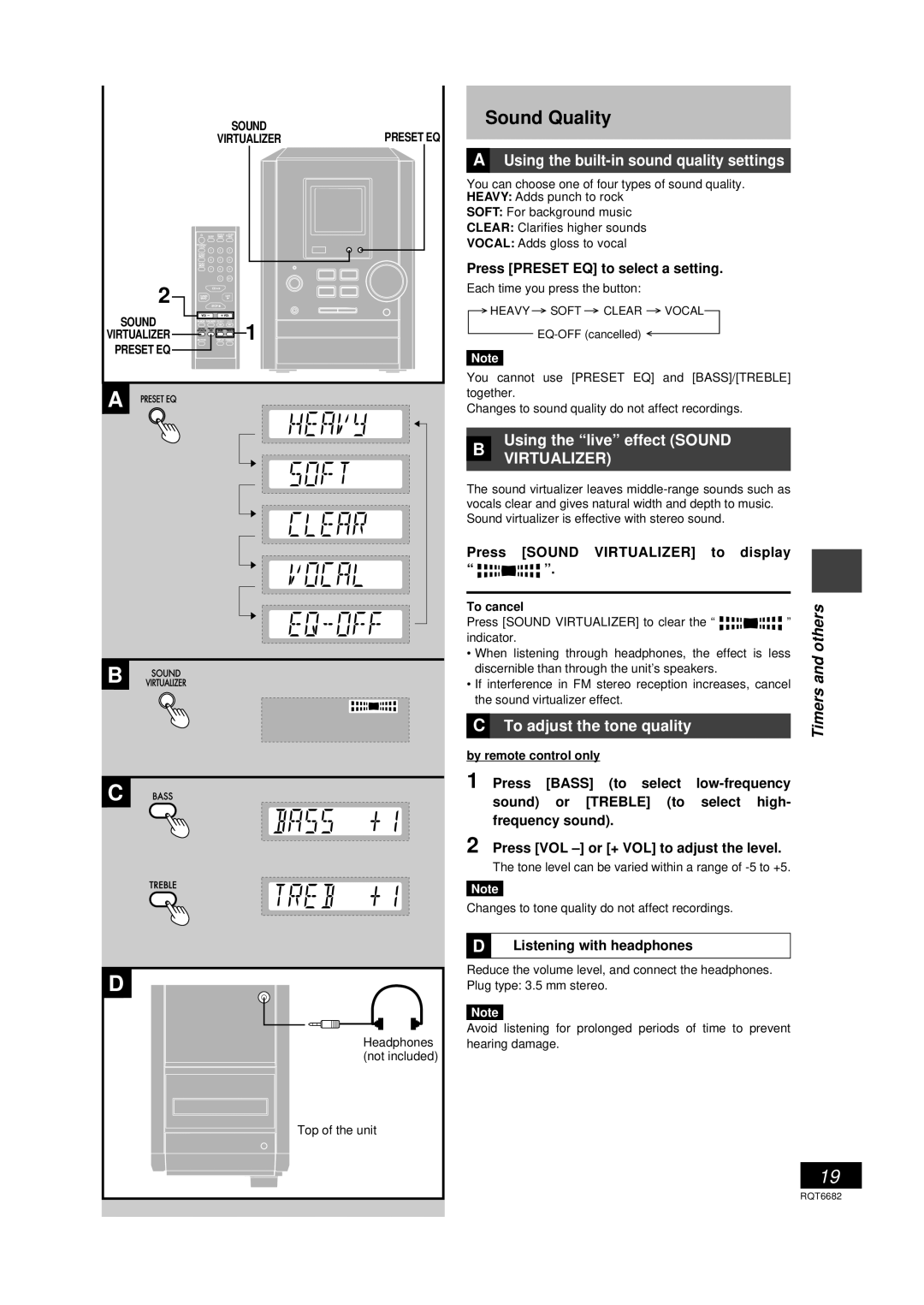 Panasonic SC-PM10 Sound Quality, Using the built-in sound quality settings, Using the live effect Sound, Others 