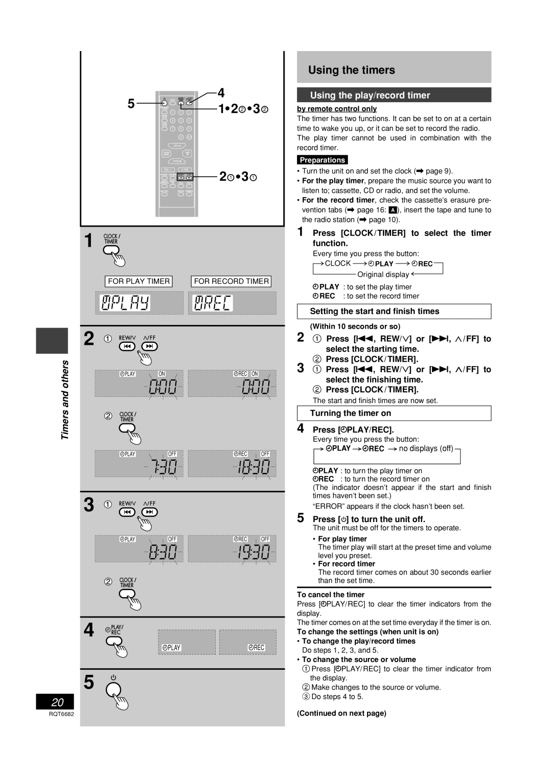 Panasonic SC-PM10 operating instructions Using the timers, Using the play/record timer, Timers and others 