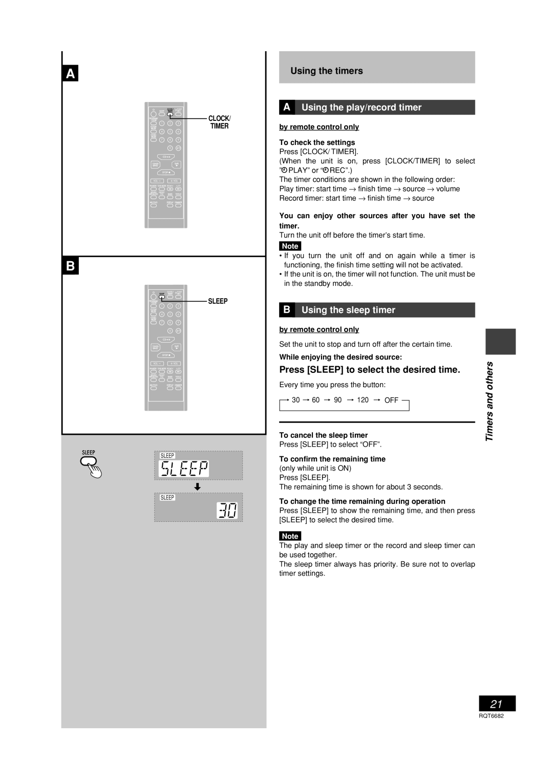 Panasonic SC-PM10 operating instructions Using the sleep timer, Timers 