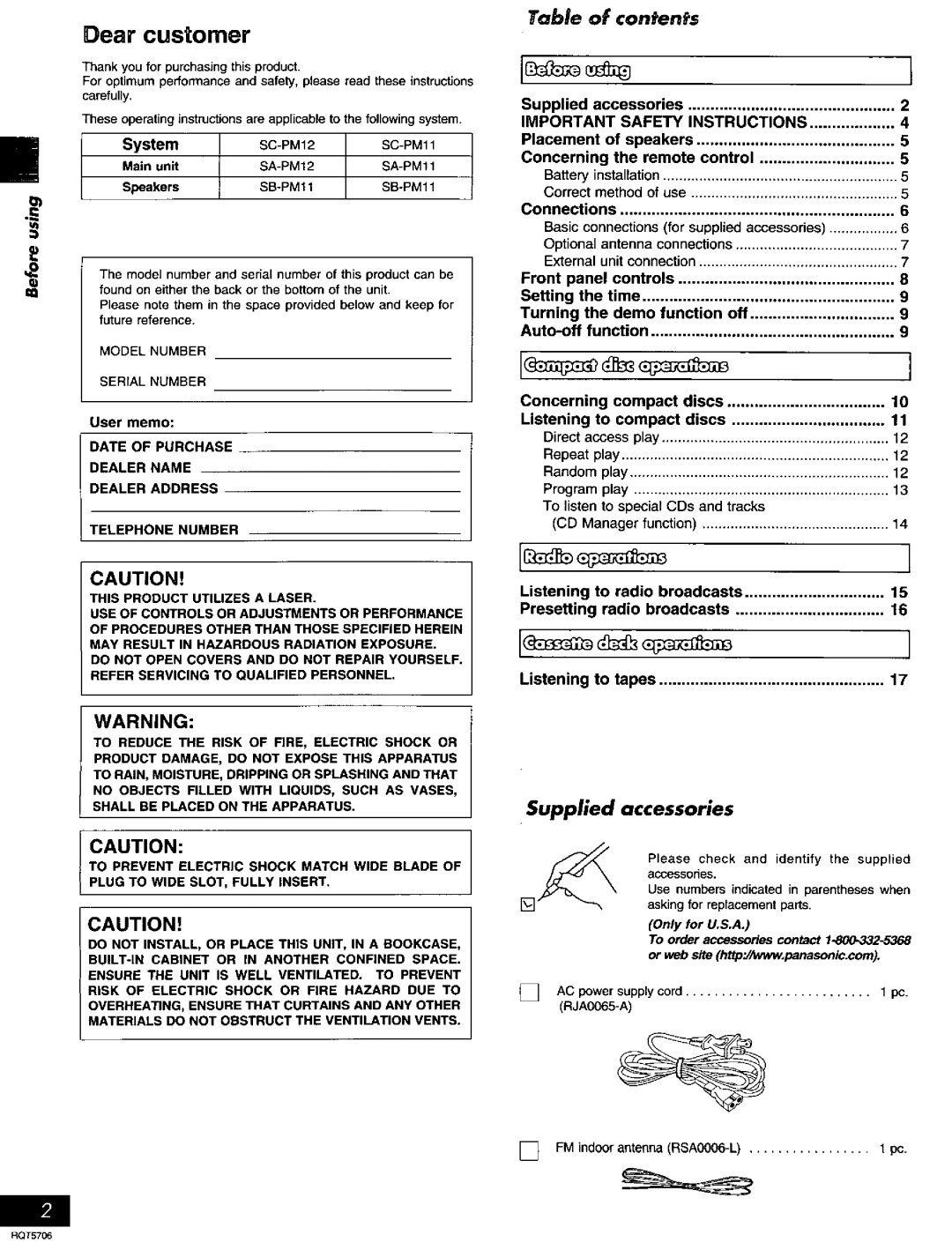 Panasonic SC-PM12, SC-PM11 manual 