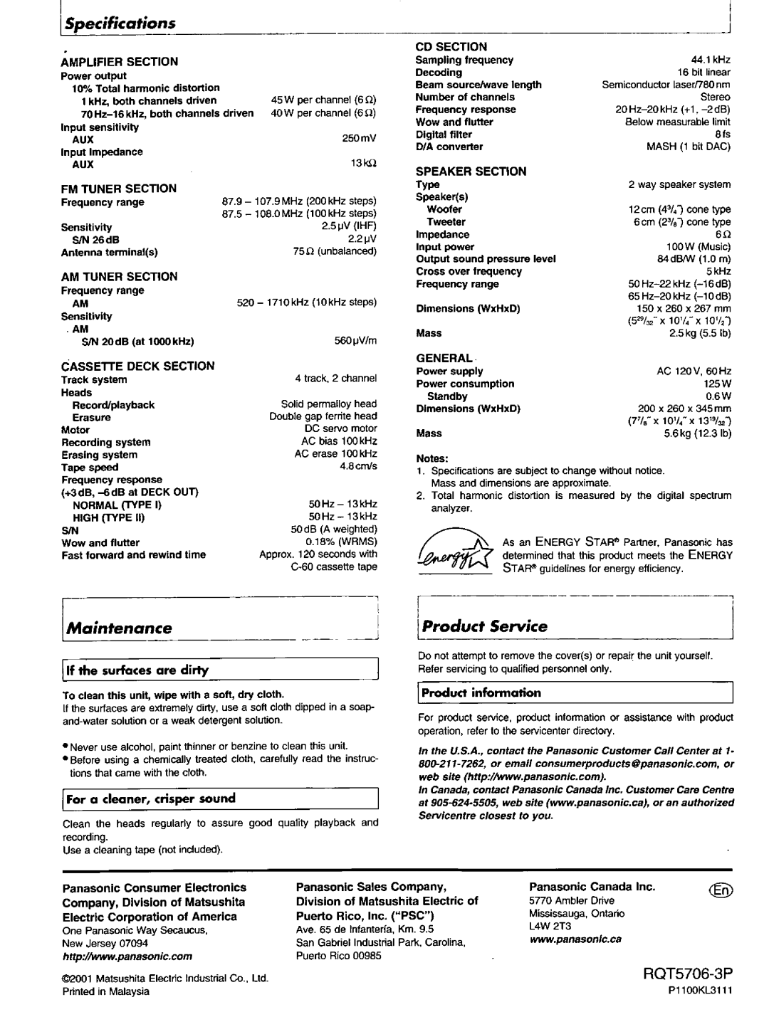 Panasonic SC-PM12, SC-PM11 manual 