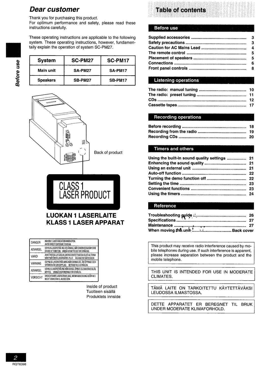 Panasonic SC-PM17 manual 