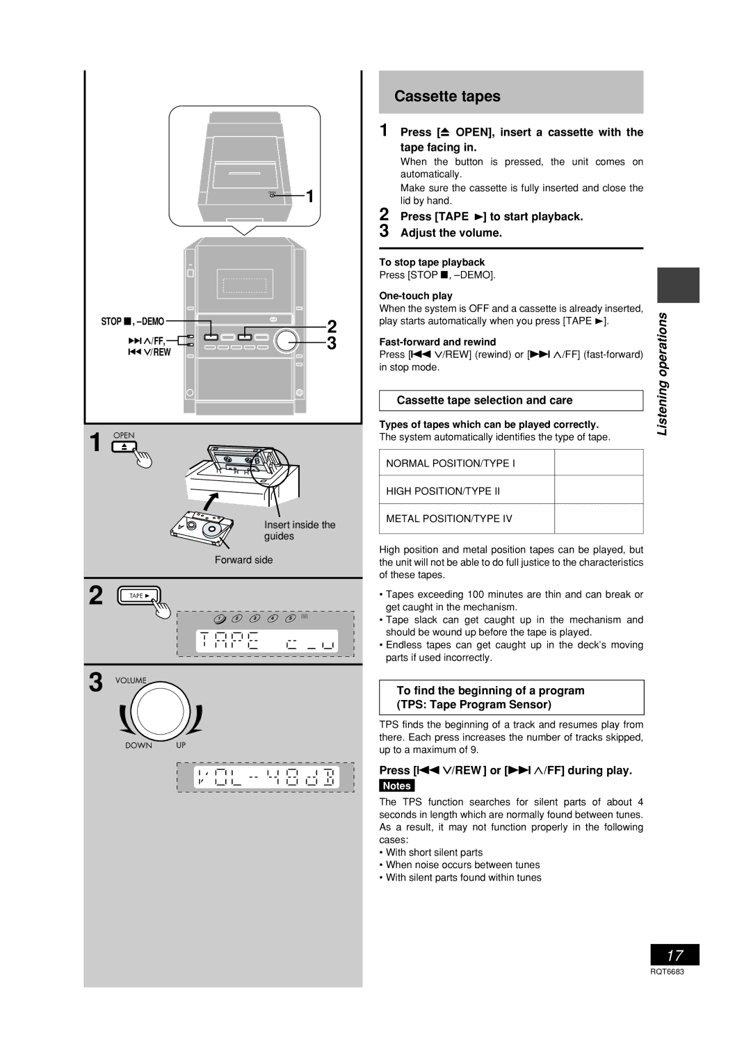 Panasonic SC-PM18 manual Cassette tapes 