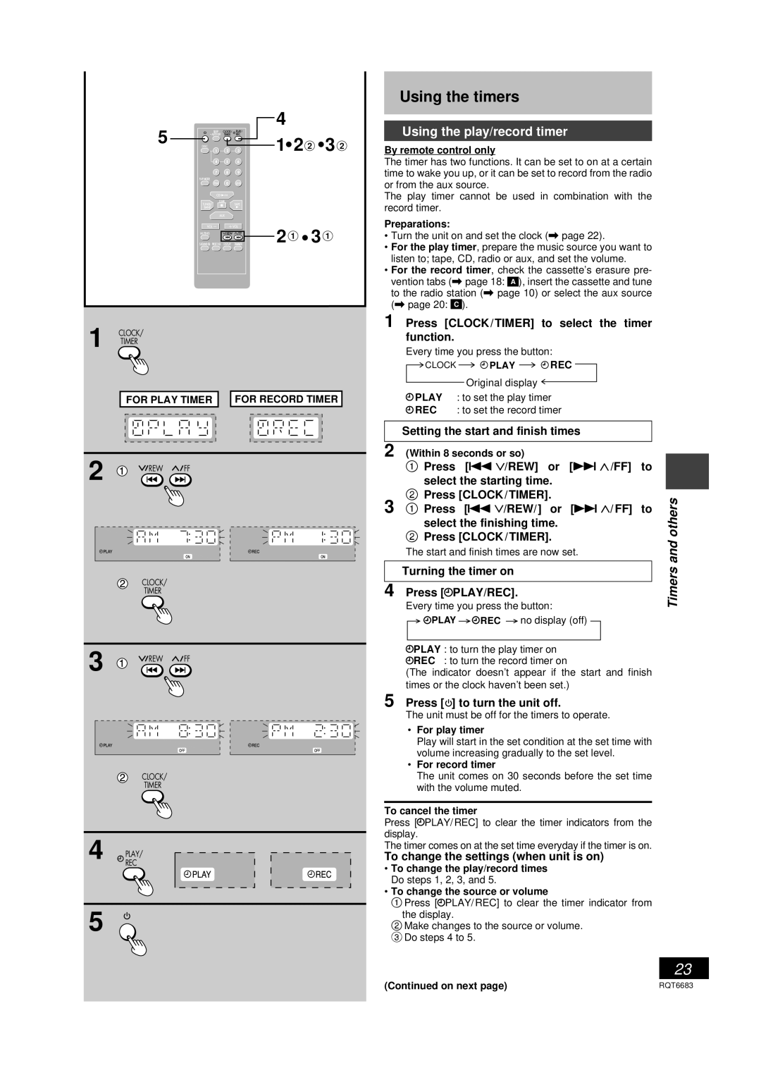 Panasonic SC-PM18 manual Using the timers, Using the play/record timer 